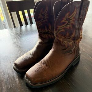 Men's Brown Leather Steel Toe Western Work Boots size 12